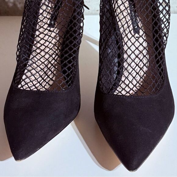 Zara Suede Black Fishnet Sock Heels Shoes Sz 38(7.5) - Picture 8 of 13